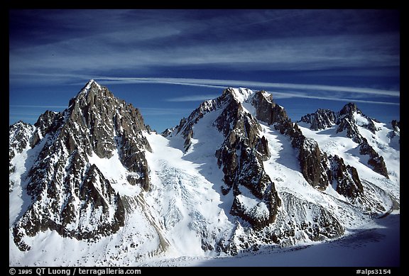 South Side of the Argentiere basin with Chardonet Pass between  Aiguille d'Argentiere and the Chardonet. Alps, France (color)
