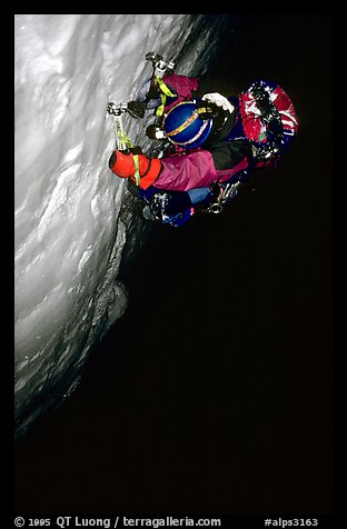 Frank Levy at night,  North face of Les Droites,  Mont-Blanc Range, Alps, France.  (color)