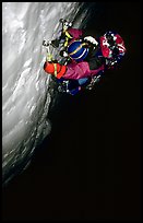 Frank Levy at night,  North face of Les Droites,  Mont-Blanc Range, Alps, France.  ( color)