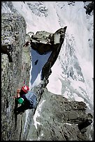 Climber on Aig. des Pelerins,  Mont-Blanc Range, Alps, France.