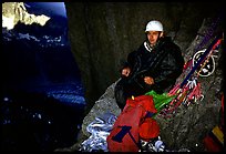 Bivy on Bonatti Pilar on Le Dru, Mont-Blanc Range, Alps, France. (color)