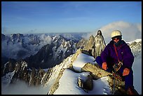 On the very narrow top of Dent du Geant, Mont-Blanc Range, Alps, France.  ( color)