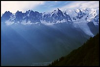 Mont Blanc range and Chamonix Valley. Alps, France