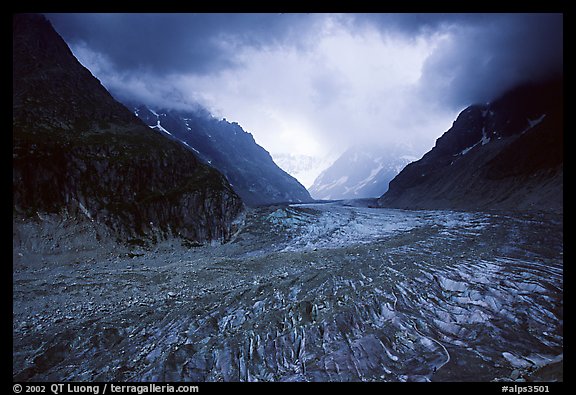 Mer de Glace (sea of ice), the second longest glacier in the Alps, seen from Montenvers. Alps, France (color)