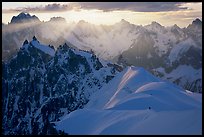 Alpinists on the Aiguille du Midi ridge. Alps, France ( color)