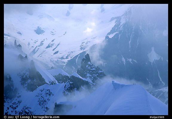 Alpinists on the  Midi-Plan ridge. Alps, France (color)