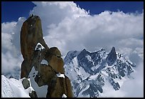 Alpinists on a pinacle of Aiguille du Midi after climbing the South Face. Alps, France (color)