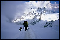 Alpinists climb  Aiguille du Midi, France.  ( color)
