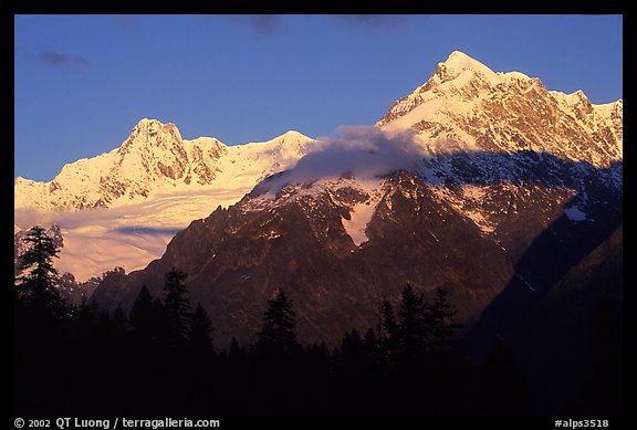 Aiguille des Glaciers at sunrise, Mont-Blanc range.  (color)