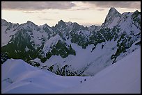 Alpinists climb Aiguille du Midi, France.  ( color)