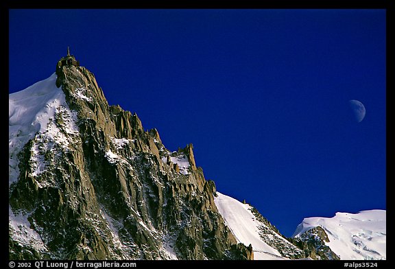 Aiguille du Midi and moon. Alps, France