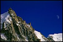 Aiguille du Midi and moon. Alps, France