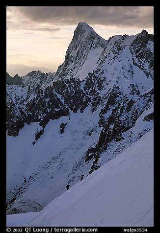 Alpinists climb Aiguille du Midi, France.  (color)