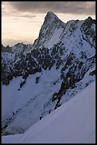 Alpinists climb Aiguille du Midi, France.  ( color)