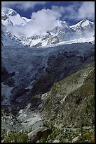 Looking up the Brenva Glacier,  Mont-Blanc range, Alps, Italy. (color)