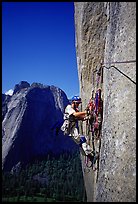 Valerio Folco getting ready to lead a pitch. El Capitan, Yosemite, California ( color)