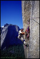 Valerio Folco getting ready to lead a pitch. El Capitan, Yosemite, California (color)