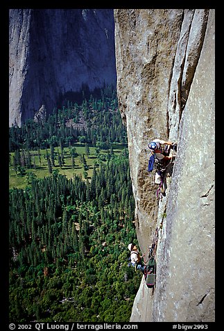 Valerio Folco leaving  the belay. El Capitan, Yosemite, California (color)