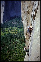 Valerio Folco leaving  the belay. El Capitan, Yosemite, California ( color)