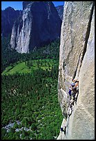Valerio Folco leading the third pitch. El Capitan, Yosemite, California ( color)