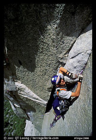 Valerio Folco leading the third pitch. El Capitan, Yosemite, California (color)