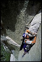 Valerio Folco leading the third pitch. El Capitan, Yosemite, California ( color)