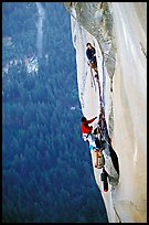 Tom McMillan leaves the belay on the last pitch. El Capitan, Yosemite, California (color)