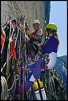 Crowded belay. El Capitan, Yosemite, California