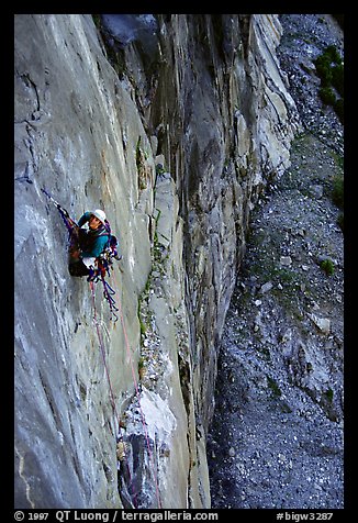 Chance encounters, a party follows us on Zodiac. El Capitan, Yosemite, California (color)