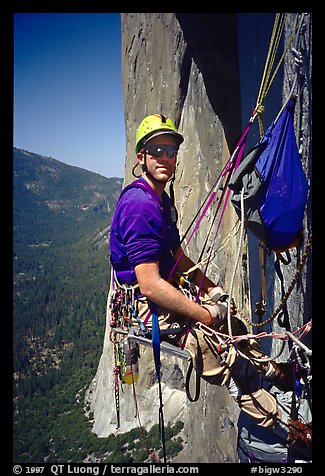 Comfy belay in a huge chair. El Capitan, Yosemite, California