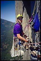 Comfy belay in a huge chair. El Capitan, Yosemite, California