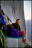 Waking up on the portaledge. El Capitan, Yosemite, California