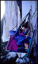 Waking up on the portaledge. El Capitan, Yosemite, California (color)