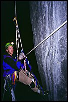 Climbing Zodiac at night. El Capitan, Yosemite, California