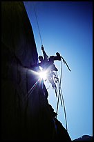 Climbing Zodiac in the sun. El Capitan, Yosemite, California ( color)