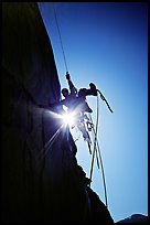 Climbing Zodiac in the sun. El Capitan, Yosemite, California