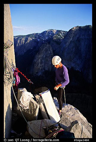The first night is spent rather comfortably on Dolt Tower. El Capitan, Yosemite, California (color)