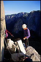 The first night is spent rather comfortably on Dolt Tower. El Capitan, Yosemite, California (color)
