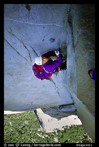 Frank follows the glowering spot pitch above Camp 5.. El Capitan, Yosemite, California (color)