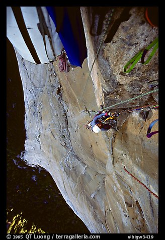 Jugging up again the roof pitch. El Capitan, Yosemite, California (color)