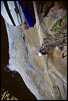 Jugging up again the roof pitch. El Capitan, Yosemite, California (color)