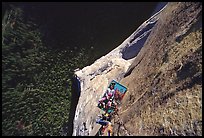 Belaying the Triple Cracks, the crux of the route. El Capitan, Yosemite, California