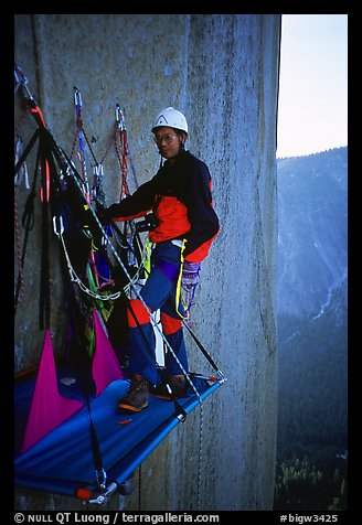 Next morning on the portaledge. El Capitan, Yosemite, California (color)