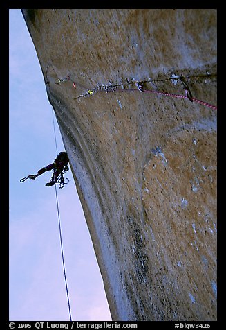Next morning on the free-hanging line. El Capitan, Yosemite, California (color)