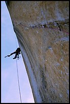 Next morning on the free-hanging line. El Capitan, Yosemite, California