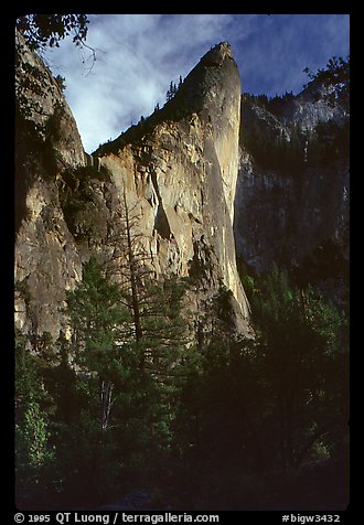 The constantly overhanging profile of the West Face. Leaning Tower, Yosemite, California (color)
