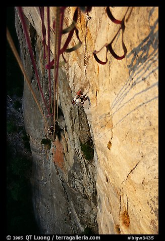 Finishing the second pitch at sunset. Leaning Tower, Yosemite, California (color)