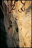 Finishing the second pitch at sunset. Leaning Tower, Yosemite, California