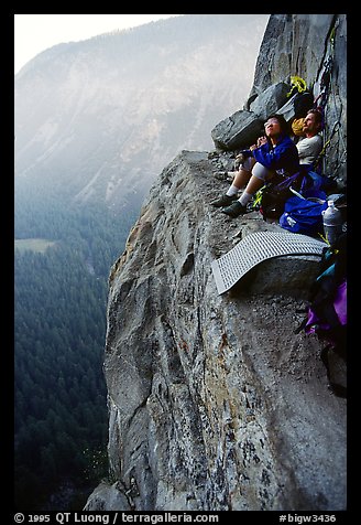 Relaxing the next morning at Awanhnee ledge. Leaning Tower, Yosemite, California