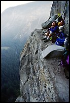 Relaxing the next morning at Awanhnee ledge. Leaning Tower, Yosemite, California ( color)
